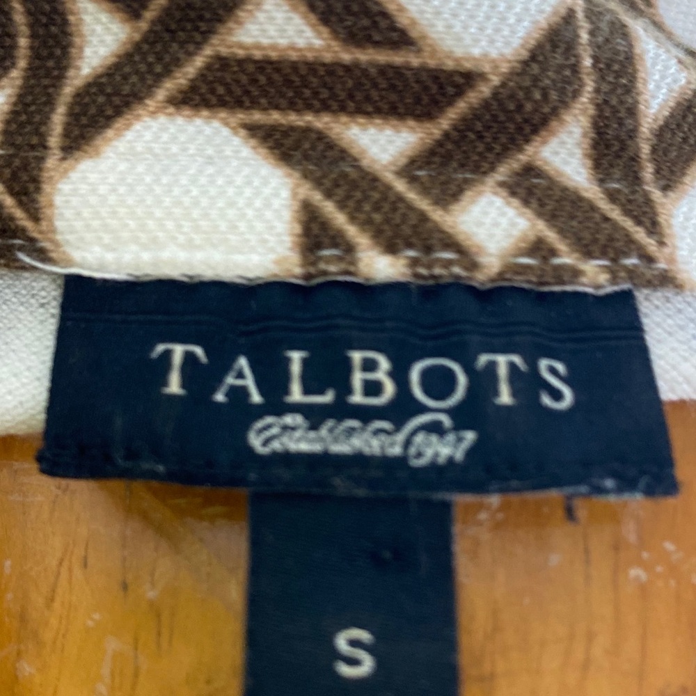 TALBOTS BROWN CANE PRINT LONG-SLEEVE GOLF SHIRT SMALL - Picture 7 of 8